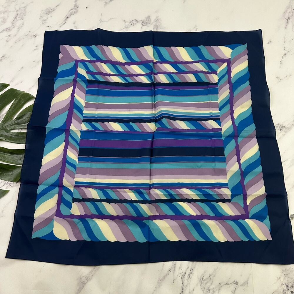 Totes Vintage 80s Rain Scarf Blue Purple Geometric Print Square Japan - Picture 3 of 5